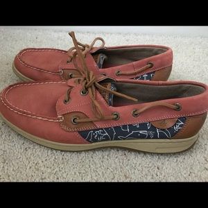 Salmon and Navy Blue Sperrys